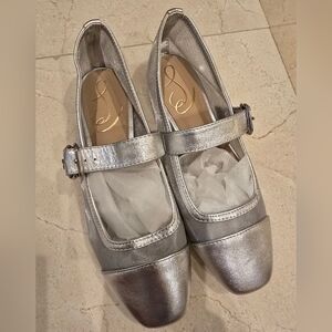 Sam Edelman Metallic Silver Mary Jane Flats, New